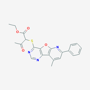 molecular formula C22H19N3O4S B292879 Ethyl 2-[(13-methyl-11-phenyl-8-oxa-3,5,10-triazatricyclo[7.4.0.02,7]trideca-1(9),2(7),3,5,10,12-hexaen-6-yl)sulfanyl]-3-oxobutanoate 