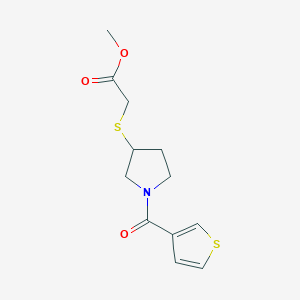 molecular formula C12H15NO3S2 B2928801 Methyl 2-((1-(thiophene-3-carbonyl)pyrrolidin-3-yl)thio)acetate CAS No. 1798537-83-3