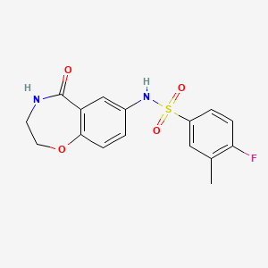 molecular formula C16H15FN2O4S B2928807 4-氟-3-甲基-N-(5-氧代-2,3,4,5-四氢苯并[f][1,4]恶二杂环-7-基)苯磺酰胺 CAS No. 922009-51-6