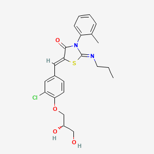 molecular formula C23H25ClN2O4S B2928824 4-Thiazolidinone, 5-[[3-chloro-4-[(2S)-2,3-dihydroxypropoxy]phenyl]methylene]-3-(2-methylphenyl)-2-(propylimino)-, (2Z,5Z)- CAS No. 854111-49-2