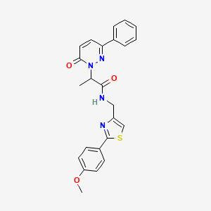 molecular formula C24H22N4O3S B2928836 N-((2-(4-methoxyphenyl)thiazol-4-yl)methyl)-2-(6-oxo-3-phenylpyridazin-1(6H)-yl)propanamide CAS No. 1219902-83-6