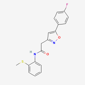 molecular formula C18H15FN2O2S B2928845 2-(5-(4-fluorophenyl)isoxazol-3-yl)-N-(2-(methylthio)phenyl)acetamide CAS No. 953227-85-5