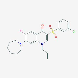 molecular formula C24H26ClFN2O3S B2928894 7-azepan-1-yl-3-[(3-chlorophenyl)sulfonyl]-6-fluoro-1-propylquinolin-4(1H)-one CAS No. 892758-31-5