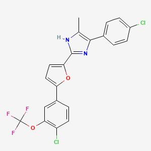 molecular formula C21H13Cl2F3N2O2 B2928913 5-(4-氯苯基)-2-[5-[4-氯-3-(三氟甲氧基)苯基]-2-呋喃基]-4-甲基-1H-咪唑 CAS No. 1935723-17-3