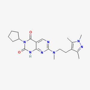 molecular formula C20H27N7O2 B2928933 3-cyclopentyl-7-{methyl[2-(1,3,5-trimethyl-1H-pyrazol-4-yl)ethyl]amino}pyrimido[4,5-d]pyrimidine-2,4(1H,3H)-dione CAS No. 1396863-38-9