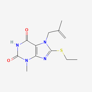 molecular formula C12H16N4O2S B2928935 8-(ethylsulfanyl)-3-methyl-7-(2-methylprop-2-en-1-yl)-2,3,6,7-tetrahydro-1H-purine-2,6-dione CAS No. 336181-33-0