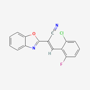 molecular formula C16H8ClFN2O B2928937 (2E)-2-(1,3-benzoxazol-2-yl)-3-(2-chloro-6-fluorophenyl)prop-2-enenitrile CAS No. 618390-17-3