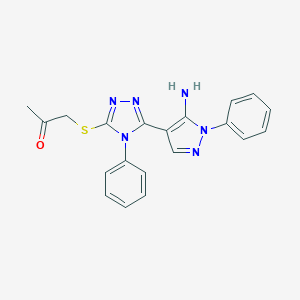 molecular formula C20H18N6OS B292894 1-{[5-(5-amino-1-phenyl-1H-pyrazol-4-yl)-4-phenyl-4H-1,2,4-triazol-3-yl]thio}acetone 
