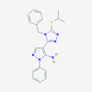 molecular formula C21H22N6S B292895 4-[4-benzyl-5-(isopropylthio)-4H-1,2,4-triazol-3-yl]-1-phenyl-1H-pyrazol-5-amine 