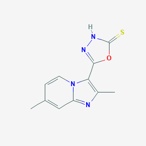 molecular formula C11H10N4OS B292897 5-(2,7-dimethylimidazo[1,2-a]pyridin-3-yl)-1,3,4-oxadiazole-2(3H)-thione 