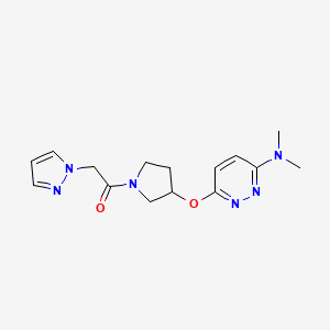 molecular formula C15H20N6O2 B2928988 1-(3-((6-(二甲氨基)哒嗪-3-基)氧基)吡咯烷-1-基)-2-(1H-吡唑-1-基)乙酮 CAS No. 2034582-40-4