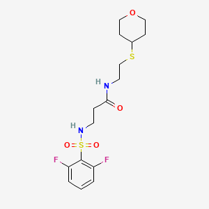 molecular formula C16H22F2N2O4S2 B2929000 3-(2,6-difluorophenylsulfonamido)-N-(2-((tetrahydro-2H-pyran-4-yl)thio)ethyl)propanamide CAS No. 2034446-75-6