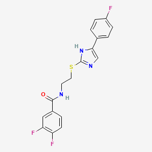 molecular formula C18H14F3N3OS B2929001 3,4-difluoro-N-(2-((5-(4-fluorophenyl)-1H-imidazol-2-yl)thio)ethyl)benzamide CAS No. 897455-99-1