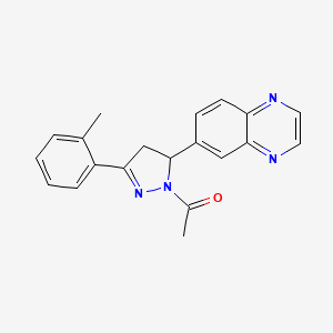 molecular formula C20H18N4O B2929013 1-(5-(quinoxalin-6-yl)-3-(o-tolyl)-4,5-dihydro-1H-pyrazol-1-yl)ethanone CAS No. 1010914-72-3