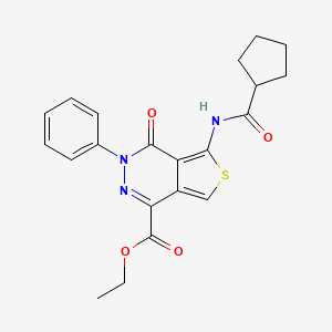molecular formula C21H21N3O4S B2929025 Ethyl 5-(cyclopentanecarbonylamino)-4-oxo-3-phenylthieno[3,4-d]pyridazine-1-carboxylate CAS No. 851946-80-0
