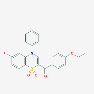 molecular formula C24H20FNO4S B2929034 (4-ethoxyphenyl)(6-fluoro-1,1-dioxido-4-(p-tolyl)-4H-benzo[b][1,4]thiazin-2-yl)methanone CAS No. 1114651-82-9
