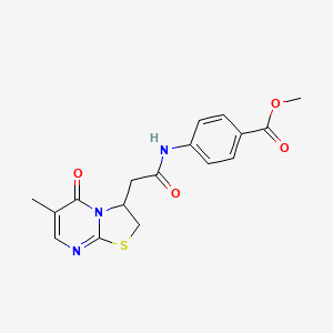 molecular formula C17H17N3O4S B2929037 methyl 4-(2-(6-methyl-5-oxo-3,5-dihydro-2H-thiazolo[3,2-a]pyrimidin-3-yl)acetamido)benzoate CAS No. 953228-60-9