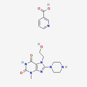 molecular formula C18H23N7O5 B2929043 7-(2-hydroxyethyl)-3-methyl-8-(piperazin-1-yl)-1H-purine-2,6(3H,7H)-dione nicotinate CAS No. 459783-97-2