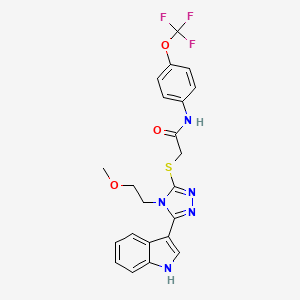 molecular formula C22H20F3N5O3S B2929055 2-((5-(1H-indol-3-yl)-4-(2-methoxyethyl)-4H-1,2,4-triazol-3-yl)thio)-N-(4-(trifluoromethoxy)phenyl)acetamide CAS No. 852144-88-8
