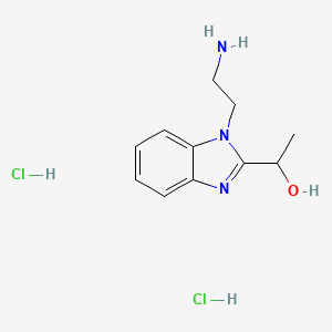molecular formula C11H17Cl2N3O B2929057 1-(1-(2-aminoethyl)-1H-benzo[d]imidazol-2-yl)ethanol dihydrochloride CAS No. 1573547-32-6