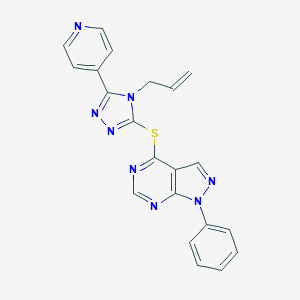 molecular formula C21H16N8S B292906 4-[(4-allyl-5-pyridin-4-yl-4H-1,2,4-triazol-3-yl)thio]-1-phenyl-1H-pyrazolo[3,4-d]pyrimidine 