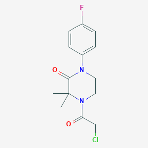 molecular formula C14H16ClFN2O2 B2929066 4-(2-Chloroacetyl)-1-(4-fluorophenyl)-3,3-dimethylpiperazin-2-one CAS No. 2411271-36-6
