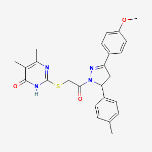 molecular formula C25H26N4O3S B2929067 2-((2-(3-(4-methoxyphenyl)-5-(p-tolyl)-4,5-dihydro-1H-pyrazol-1-yl)-2-oxoethyl)thio)-5,6-dimethylpyrimidin-4(3H)-one CAS No. 899948-77-7