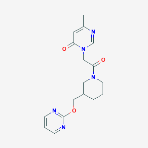 molecular formula C17H21N5O3 B2929077 6-Methyl-3-[2-oxo-2-[3-(pyrimidin-2-yloxymethyl)piperidin-1-yl]ethyl]pyrimidin-4-one CAS No. 2379971-32-9