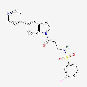 molecular formula C22H20FN3O3S B2929101 3-fluoro-N-(3-oxo-3-(5-(pyridin-4-yl)indolin-1-yl)propyl)benzenesulfonamide CAS No. 2034523-30-1