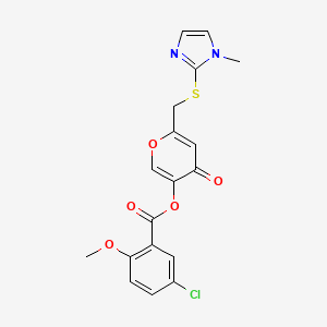 6-(((1-methyl-1H-imidazol-2-yl)thio)methyl)-4-oxo-4H-pyran-3-yl 5-chloro-2-methoxybenzoate