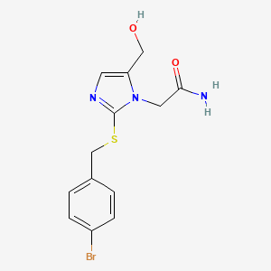 molecular formula C13H14BrN3O2S B2929176 2-(2-((4-bromobenzyl)thio)-5-(hydroxymethyl)-1H-imidazol-1-yl)acetamide CAS No. 921503-44-8