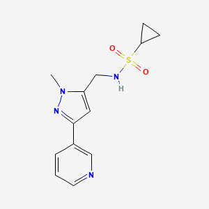 molecular formula C13H16N4O2S B2929179 N-((1-methyl-3-(pyridin-3-yl)-1H-pyrazol-5-yl)methyl)cyclopropanesulfonamide CAS No. 2034511-45-8