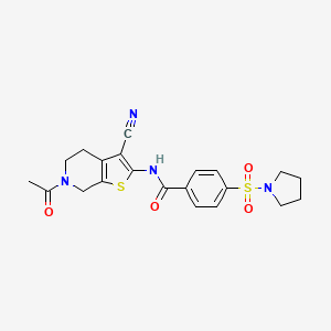 molecular formula C21H22N4O4S2 B2929184 N-(6-乙酰基-3-氰基-5,7-二氢-4H-噻吩并[2,3-c]吡啶-2-基)-4-吡咯烷-1-基磺酰基苯甲酰胺 CAS No. 681435-97-2