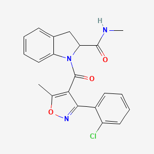 molecular formula C21H18ClN3O3 B2929193 1-(3-(2-chlorophenyl)-5-methylisoxazole-4-carbonyl)-N-methylindoline-2-carboxamide CAS No. 1103514-94-8
