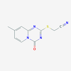 molecular formula C10H8N4OS B2929209 2-(8-Methyl-4-oxopyrido[1,2-a][1,3,5]triazin-2-yl)sulfanylacetonitrile CAS No. 896334-59-1