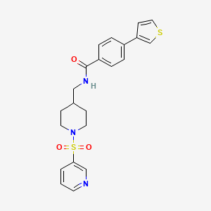 molecular formula C22H23N3O3S2 B2929248 N-((1-(pyridin-3-ylsulfonyl)piperidin-4-yl)methyl)-4-(thiophen-3-yl)benzamide CAS No. 2034349-75-0