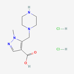 molecular formula C10H18Cl2N4O2 B2929249 1-Methyl-5-(piperazin-1-ylmethyl)-1H-pyrazole-4-carboxylic acid dihydrochloride CAS No. 2171989-74-3
