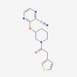 molecular formula C16H16N4O2S B2929280 3-((1-(2-(噻吩-3-基)乙酰)哌啶-3-基)氧基)吡嗪-2-碳腈 CAS No. 2034479-09-7
