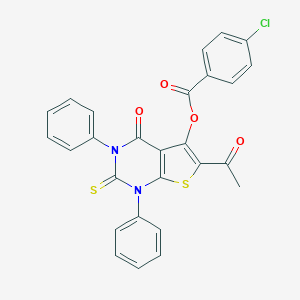 molecular formula C27H17ClN2O4S2 B292929 6-Acetyl-4-oxo-1,3-diphenyl-2-thioxo-1,2,3,4-tetrahydrothieno[2,3-d]pyrimidin-5-yl 4-chlorobenzoate 