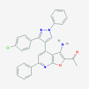 molecular formula C30H21ClN4O2 B292930 1-{3-amino-4-[3-(4-chlorophenyl)-1-phenyl-1H-pyrazol-4-yl]-6-phenylfuro[2,3-b]pyridin-2-yl}ethanone 