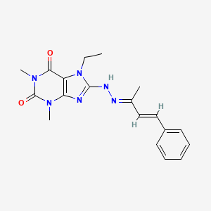 molecular formula C19H22N6O2 B2929302 7-ethyl-1,3-dimethyl-8-[(2E)-2-[(E)-4-phenylbut-3-en-2-ylidene]hydrazinyl]purine-2,6-dione CAS No. 375828-36-7