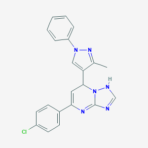 molecular formula C21H17ClN6 B292931 5-(4-chlorophenyl)-7-(3-methyl-1-phenylpyrazol-4-yl)-1,7-dihydro-[1,2,4]triazolo[1,5-a]pyrimidine 