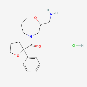 molecular formula C17H25ClN2O3 B2929322 [2-(Aminomethyl)-1,4-oxazepan-4-yl]-(2-phenyloxolan-2-yl)methanone;hydrochloride CAS No. 2418693-37-3