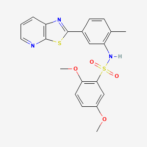 molecular formula C21H19N3O4S2 B2929326 2,5-dimethoxy-N-(2-methyl-5-(thiazolo[5,4-b]pyridin-2-yl)phenyl)benzenesulfonamide CAS No. 896679-69-9