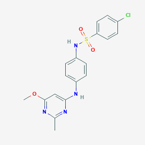 molecular formula C18H17ClN4O3S B2929336 4-chloro-N-(4-((6-methoxy-2-methylpyrimidin-4-yl)amino)phenyl)benzenesulfonamide CAS No. 946201-64-5