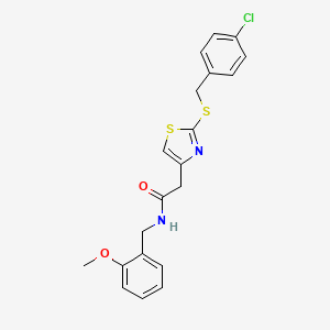 molecular formula C20H19ClN2O2S2 B2929339 2-(2-((4-chlorobenzyl)thio)thiazol-4-yl)-N-(2-methoxybenzyl)acetamide CAS No. 941984-71-0