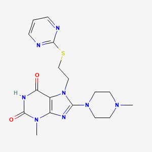 molecular formula C17H22N8O2S B2929343 3-methyl-8-(4-methylpiperazin-1-yl)-7-(2-(pyrimidin-2-ylthio)ethyl)-1H-purine-2,6(3H,7H)-dione CAS No. 685860-58-6