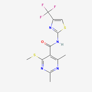 molecular formula C12H11F3N4OS2 B2929345 2,4-dimethyl-6-(methylsulfanyl)-N-[4-(trifluoromethyl)-1,3-thiazol-2-yl]pyrimidine-5-carboxamide CAS No. 1445326-65-7