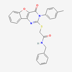 molecular formula C26H21N3O3S B2929347 N-benzyl-2-[[3-(4-methylphenyl)-4-oxo-[1]benzofuro[3,2-d]pyrimidin-2-yl]sulfanyl]acetamide CAS No. 872208-15-6