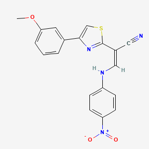 molecular formula C19H14N4O3S B2929368 (Z)-2-(4-(3-甲氧基苯基)噻唑-2-基)-3-((4-硝基苯基)氨基)丙烯腈 CAS No. 476676-88-7